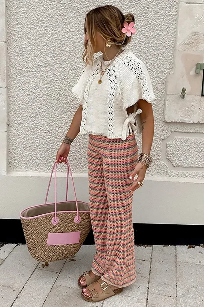 Suéter de punto con cordones y huecos para mujer