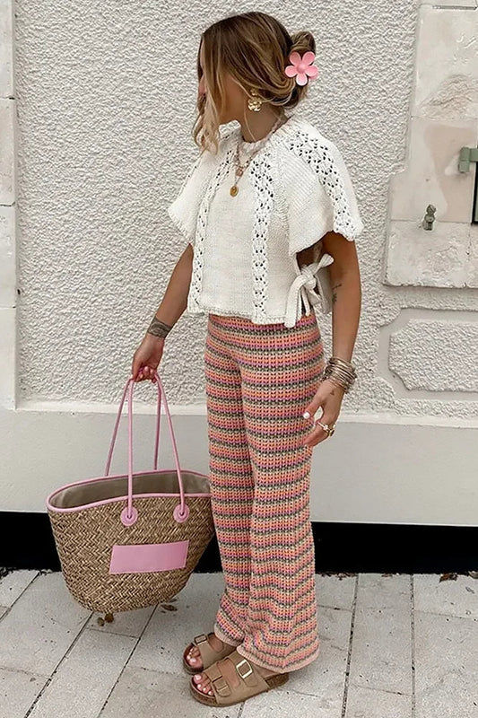 Suéter de punto con cordones y huecos para mujer