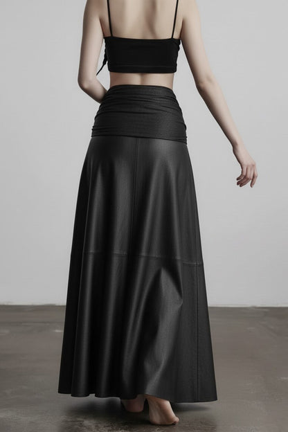 Dark Fashion Asymmetrical Ring-Tie Leather Skirt