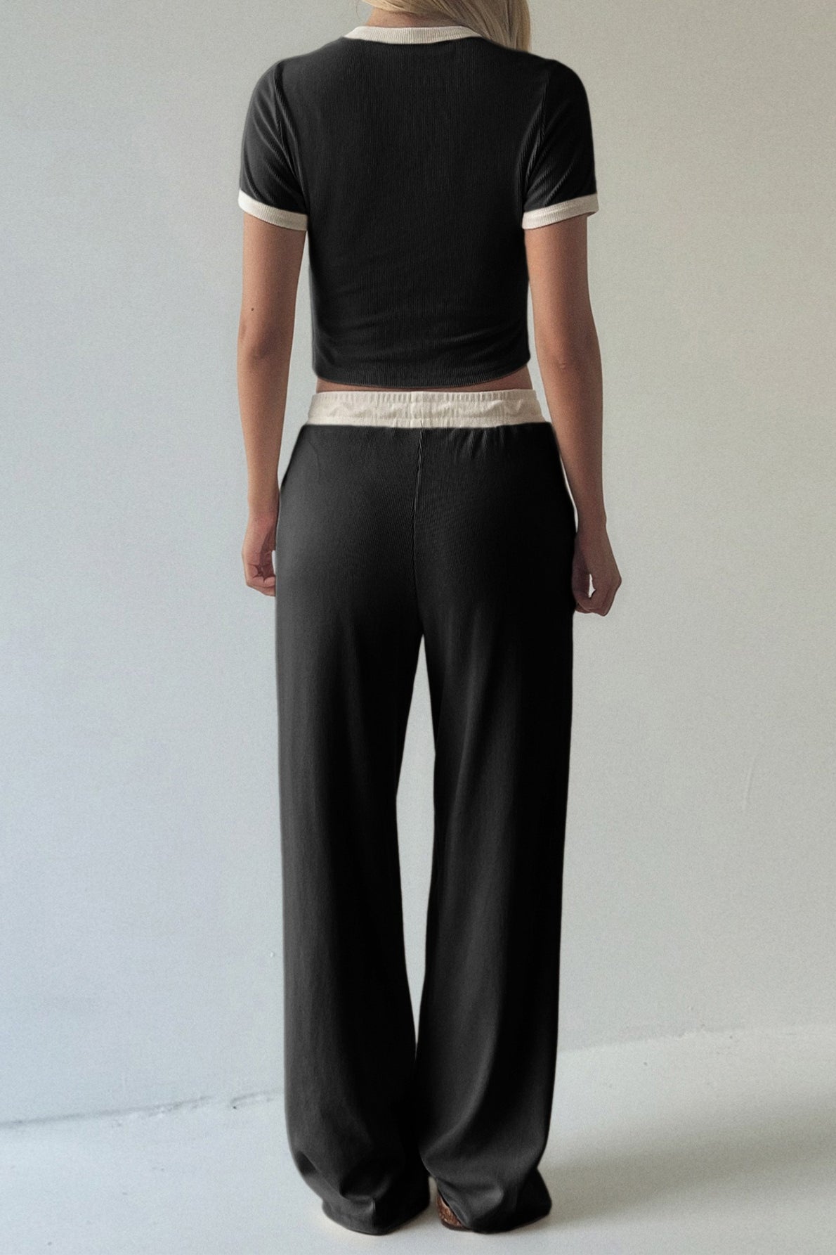 Colorblock Layering Tank Top Wide Leg Pants Set