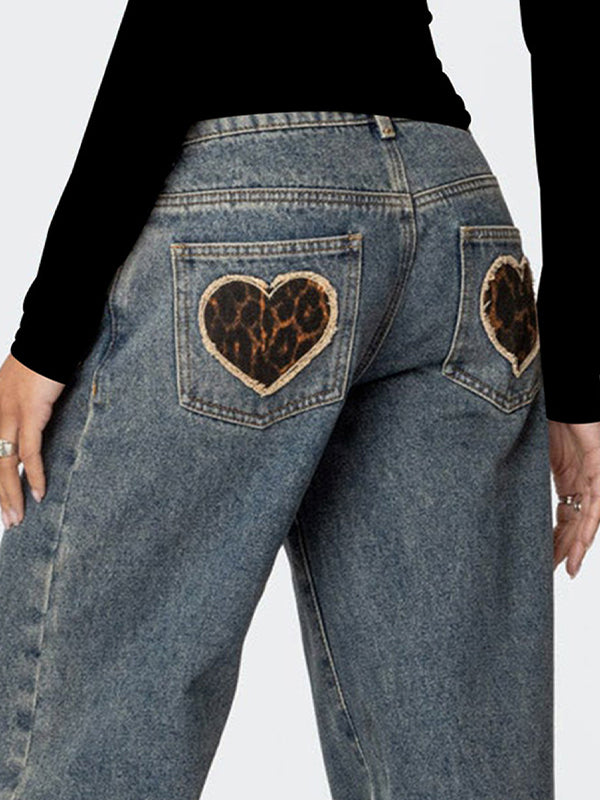 Fashion Love Leopard Pattern Boyfriend Jeans
