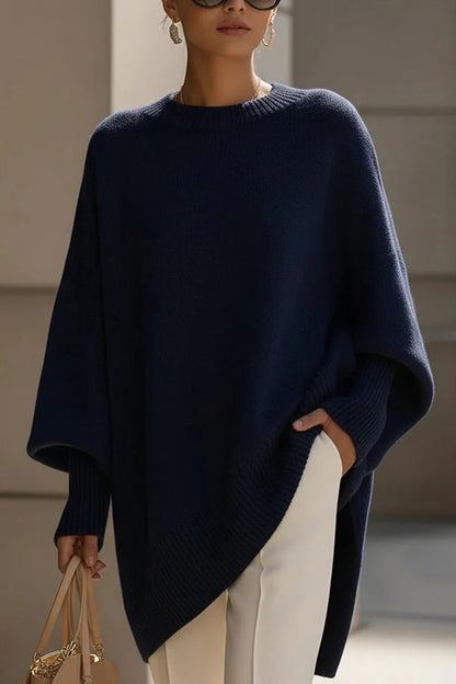 Solid Color Round Neck Long-sleeved Casual Loose Knit Sweater