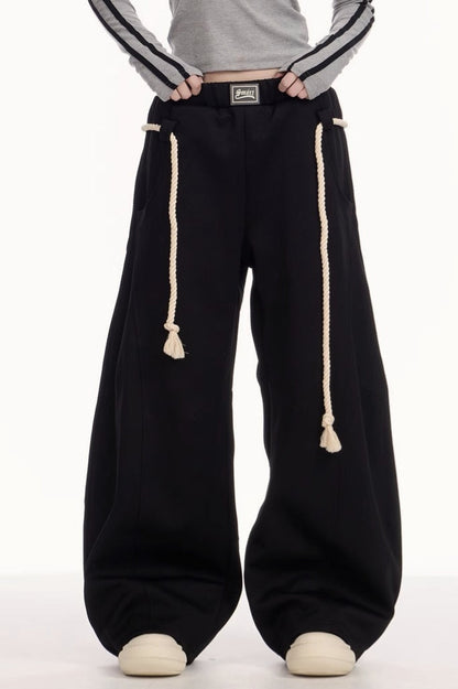 Casual Drawstring Elastic Waist Wide Leg Sweat Pants