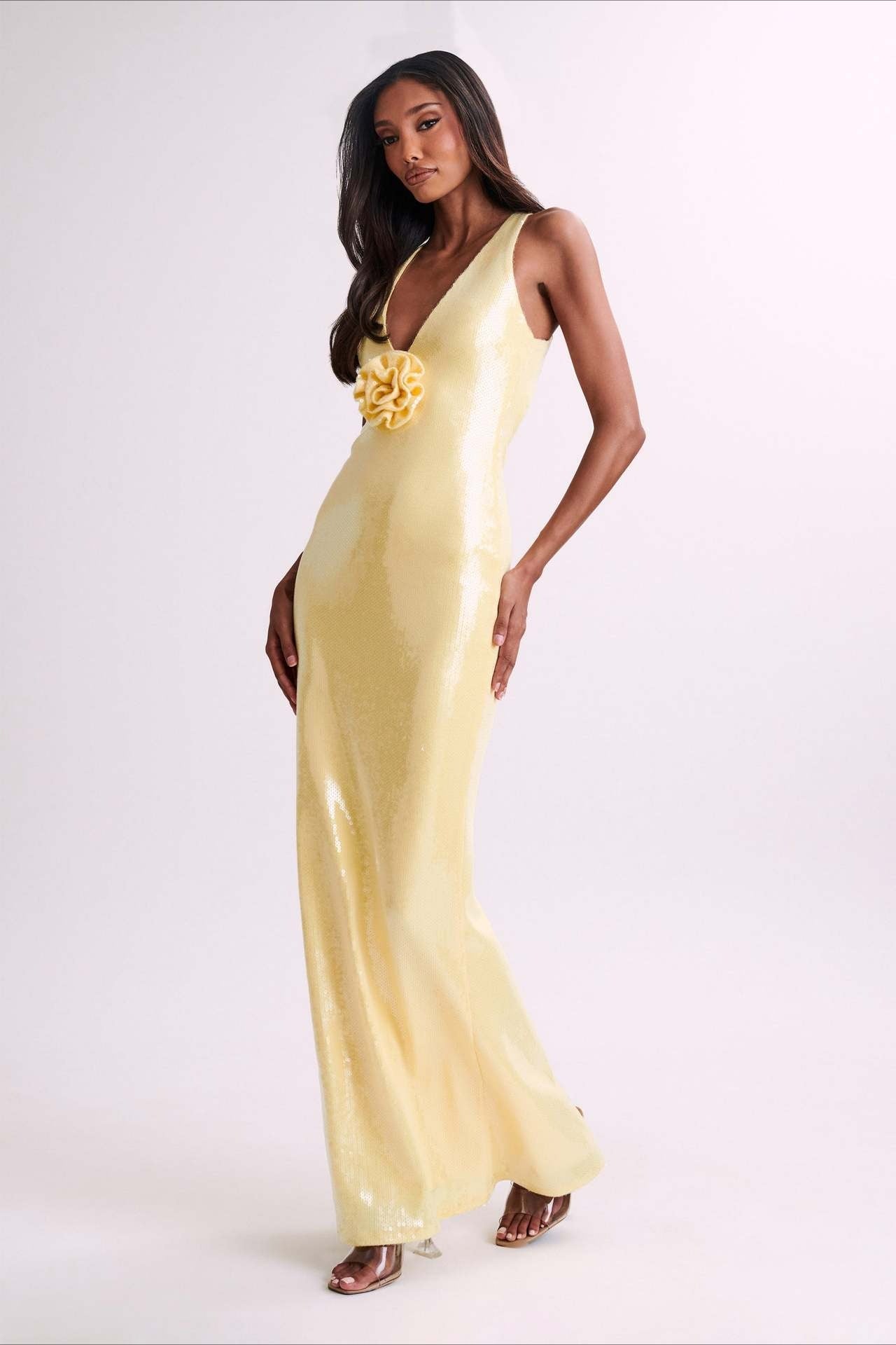 Backless Floral Sequin Maxi Dress