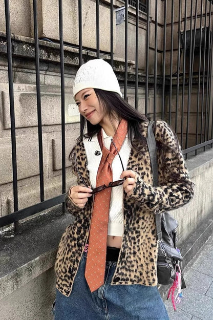 Leopard V-Neck Brushed Knit Top