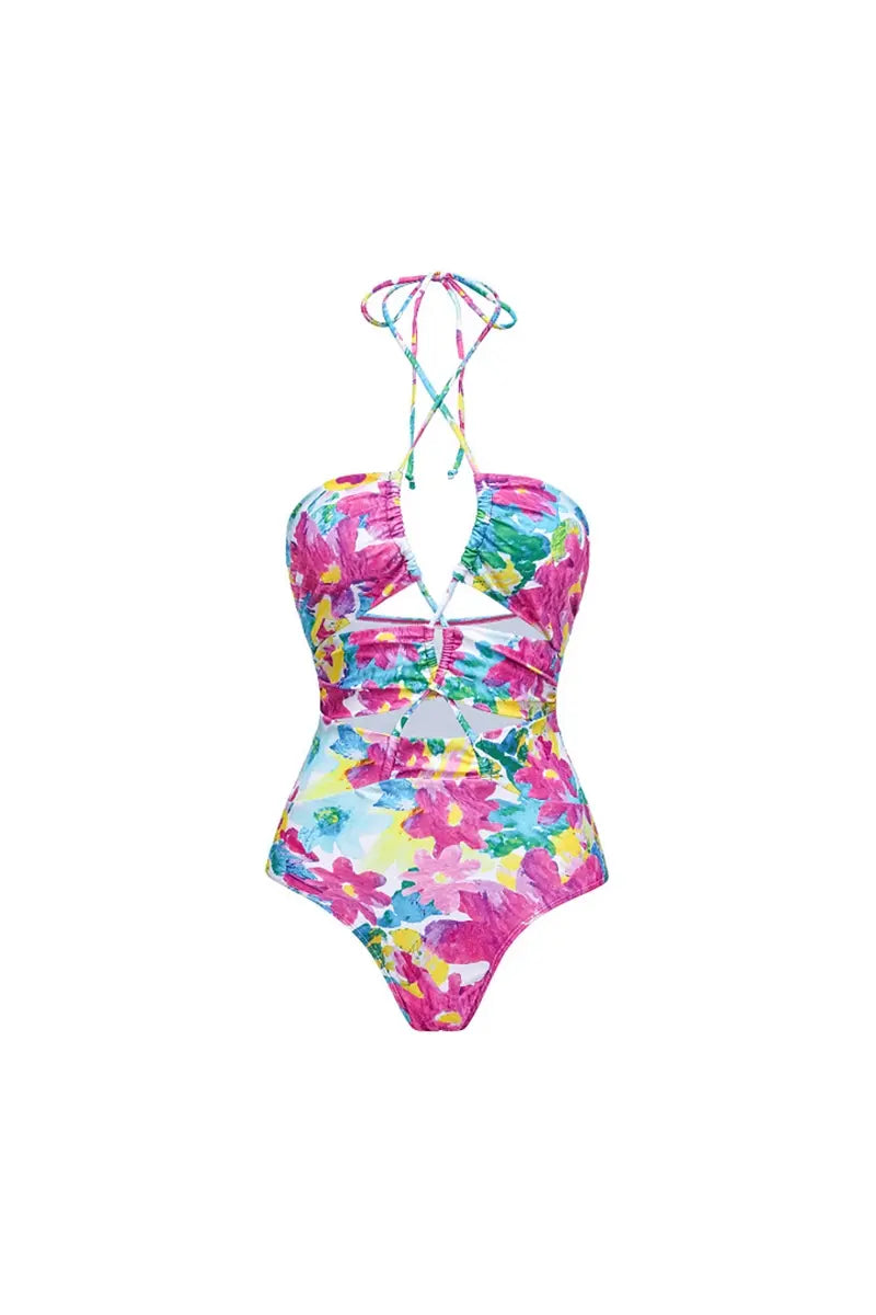 Conjunto de traje de baño de una pieza con recortes y cubierta