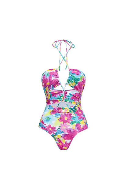 Conjunto de traje de baño de una pieza con recortes y cubierta