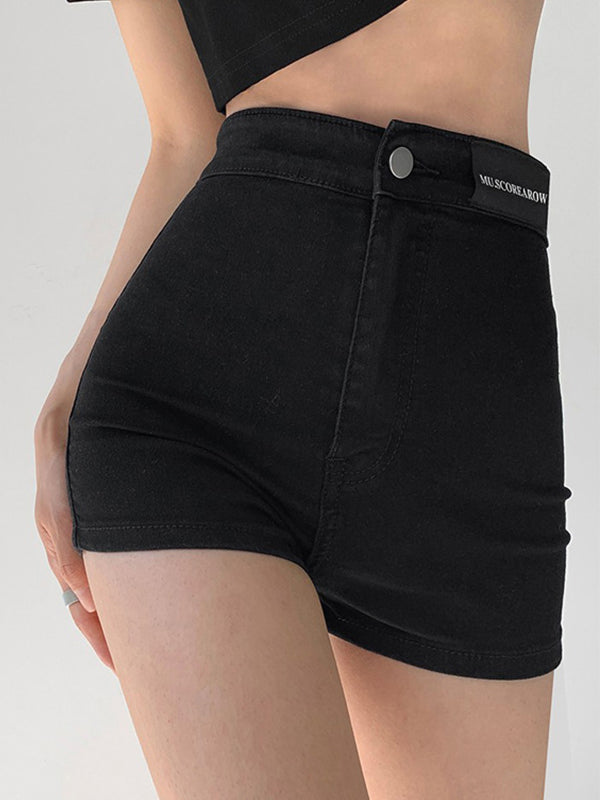 Labeling High Rise Slim Thin Denim Shorts