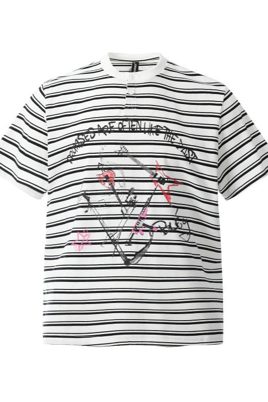 Grunge Music Graphic Striped Short Sleeve T-shirt