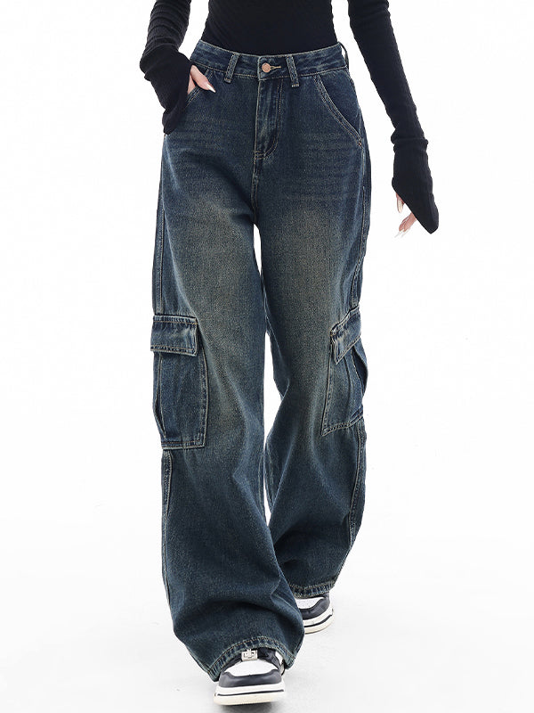 High waist straight leg loose slimming Cargo Jeans