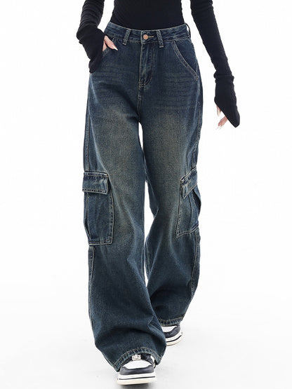 High waist straight leg loose slimming Cargo Jeans