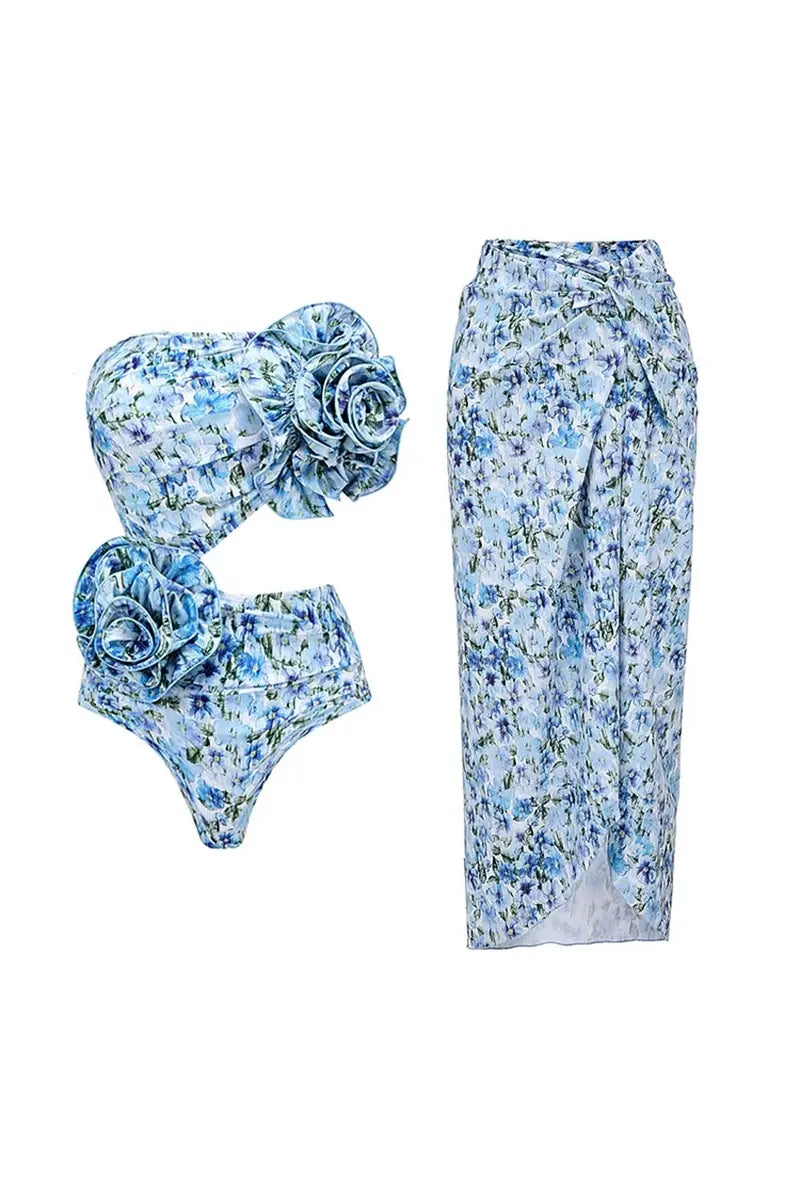 Conjunto de una pieza sin tirantes con cuello halter floral