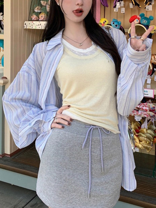 Fresh Stripe Thin Long Sleeve Blouse