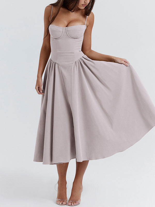 Vintage Solid Cami Midi Dress