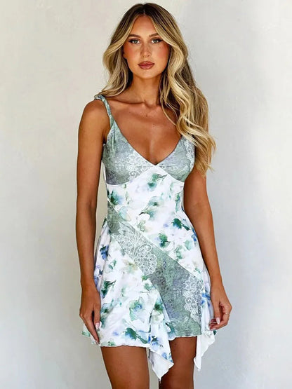 Printed Strap Contrast Mini Dress