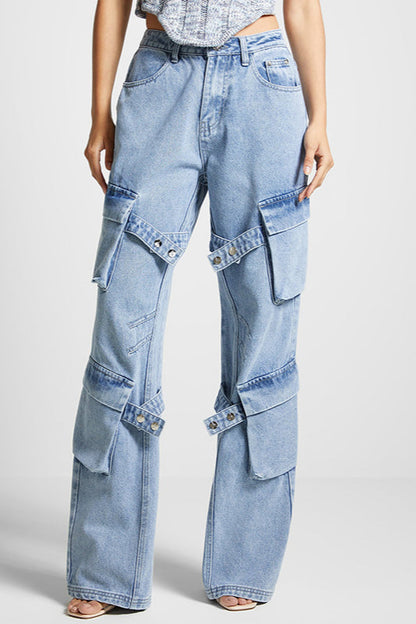 Vintage High Waist Pocket Detail Straight Leg Cargo Pant