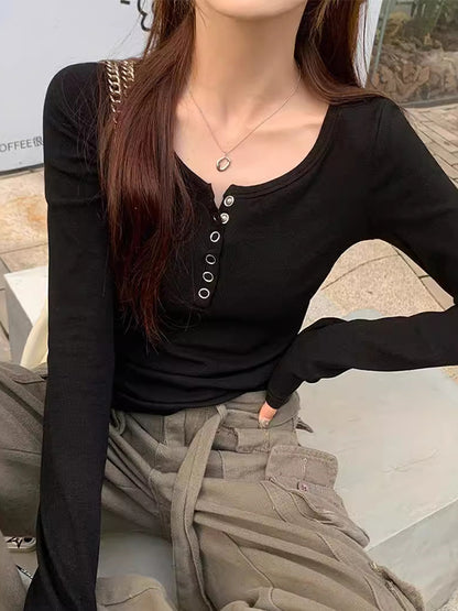 Solid color Long sleeves Tee