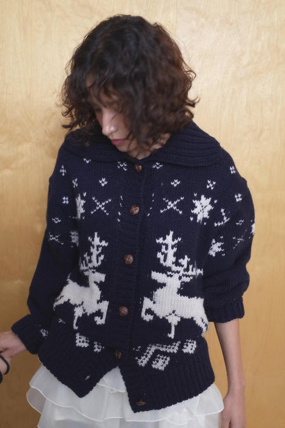 Fair Isle Contrast Reindeer Collar Sweater