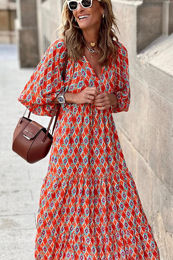 Women's fashionable street picnic bubble sleeve layered elegant party MIDI dress
