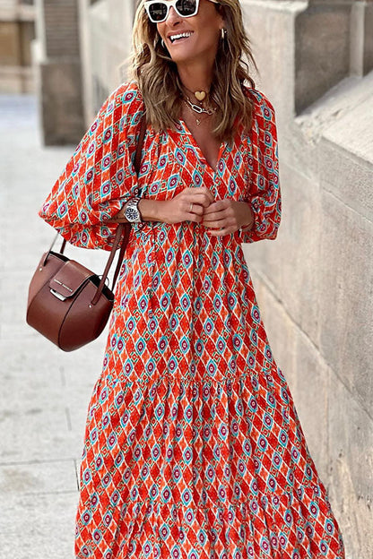 Women's fashionable street picnic bubble sleeve layered elegant party MIDI dress