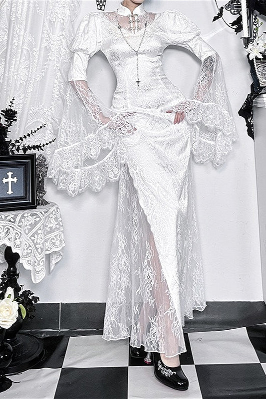 Gothic Lace Jacquard Maxi Dress