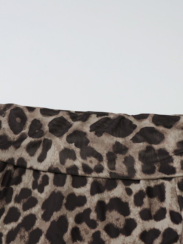 One Shoulder Leopard Print Long Sleeve Tee