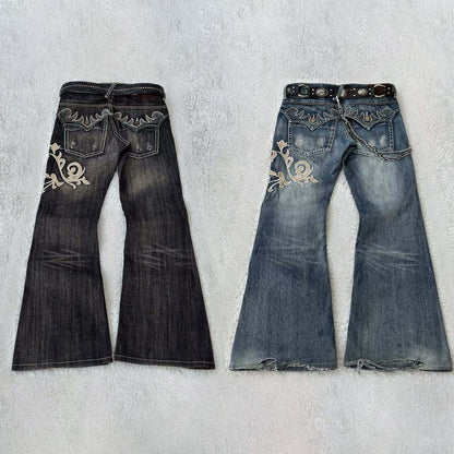 Retro Y2K Boho Tribal Embroidered Denim Pants