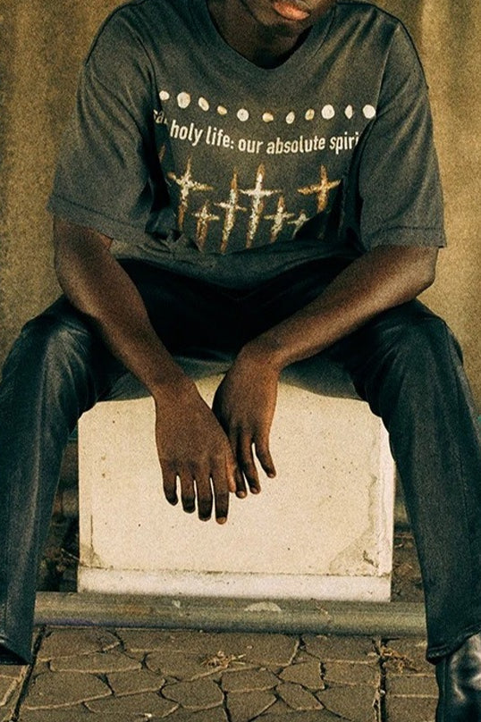 Washed Distressed Logo Graphic Crew Neck T-shirt