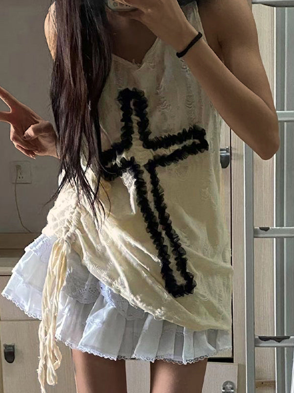Tattered Cross Embellished Loose Cami Top