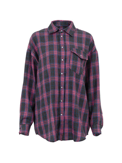 Vintage Plaid Print Long Sleeve Blouse