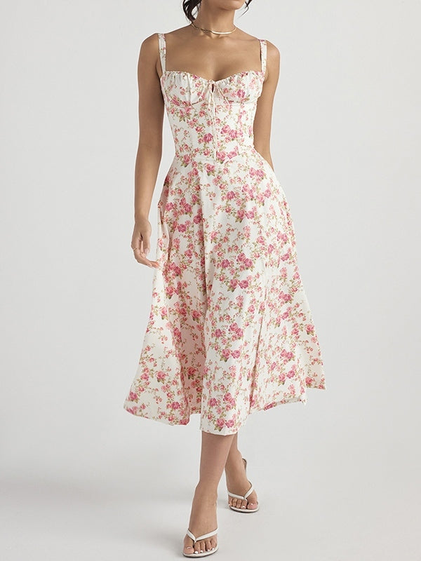 Ditsy Floral Print Breasted Midi Dress