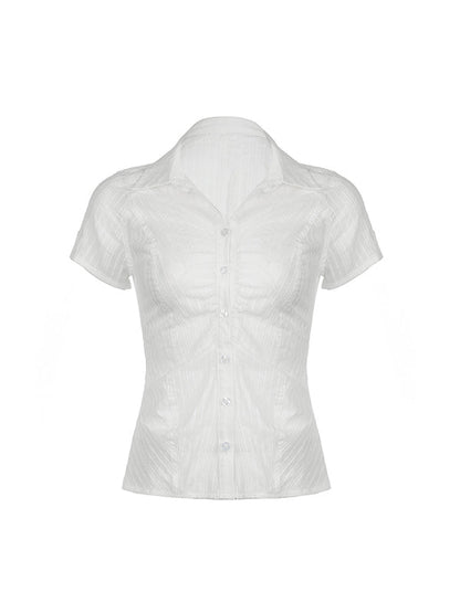 White Vintage Shirt Collar Slim Fit Short Sleeve Shirt