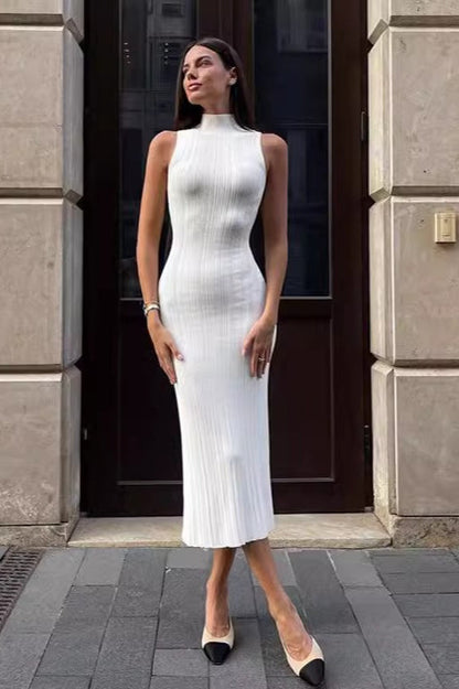 Sleeveless Turtleneck Knit Sweater Dress