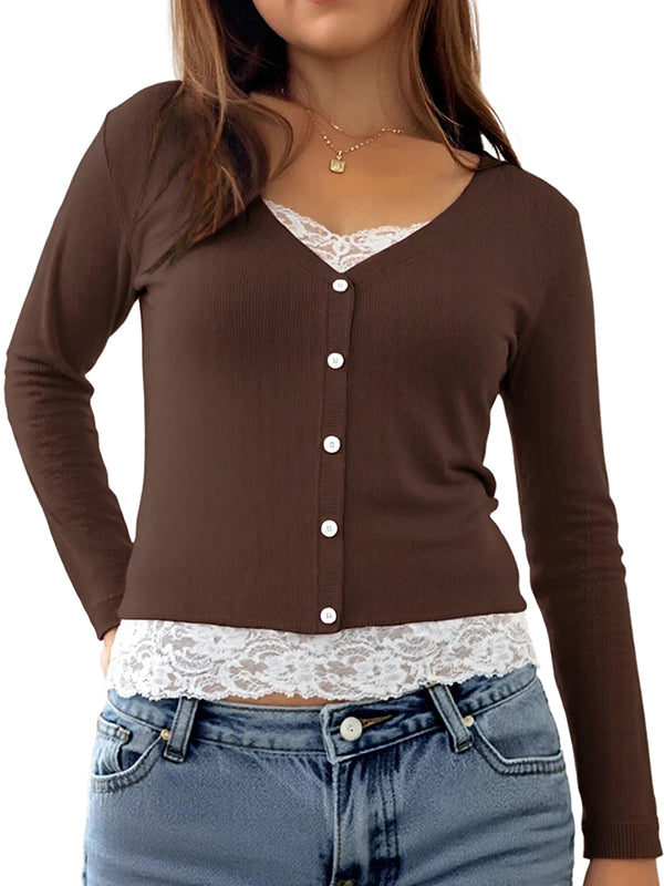 Fake Two Piece Lace Long Sleeve Tee