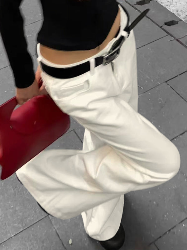 White Low Waist Mopping Flare Jeans