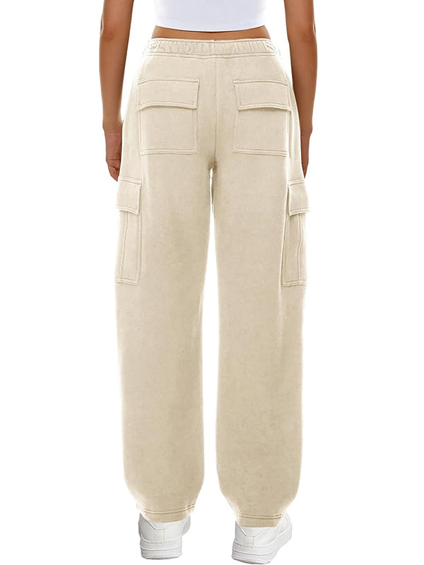 Solid Multi Pocket Elastic Waist Sweatpants