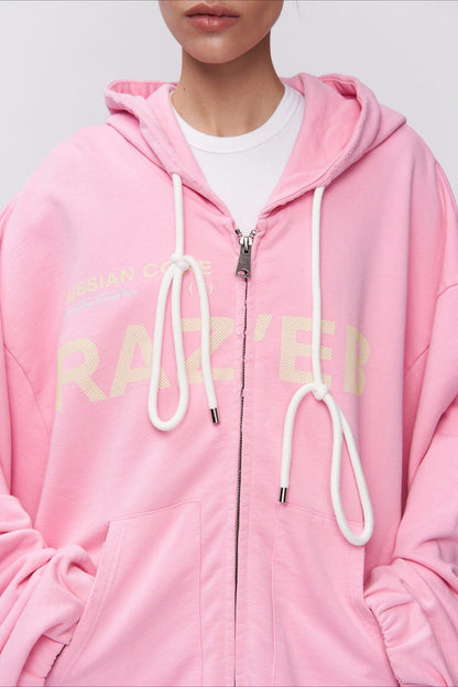 Pink Mid-length Letter Print Hoodie