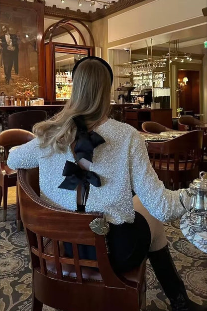 Bow Sequin Cut Out Long Sleeve Jacket