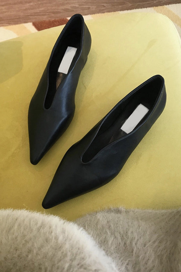 Retro Pointed-toe Low-cut Flat Shoes