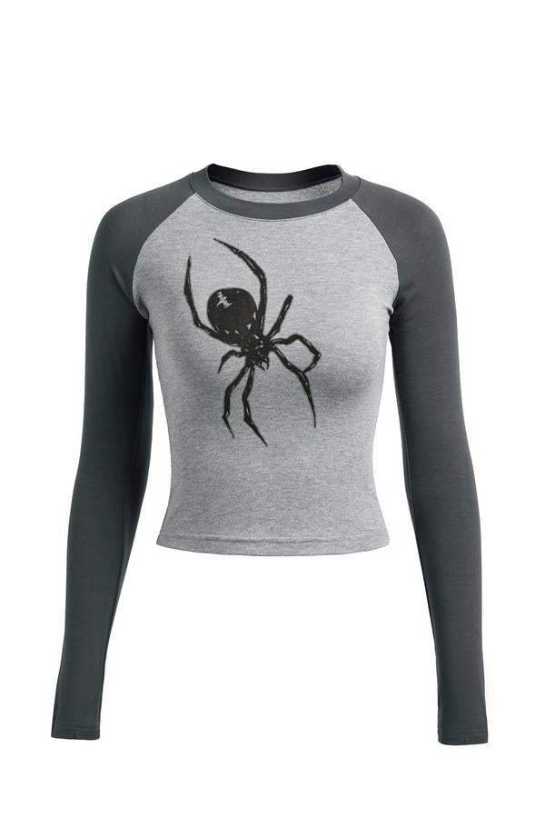 Spider Print Raglan Sleeve Long Sleeve Tees