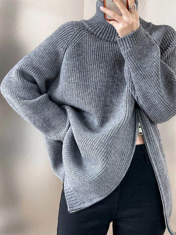 Jersey de cuello alto extragrande para mujer con cremallera lateral | Ideal para otoño/invierno