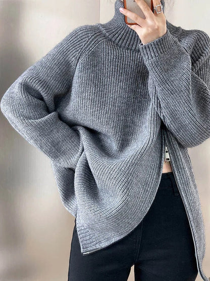 Jersey de cuello alto extragrande para mujer con cremallera lateral | Ideal para otoño/invierno