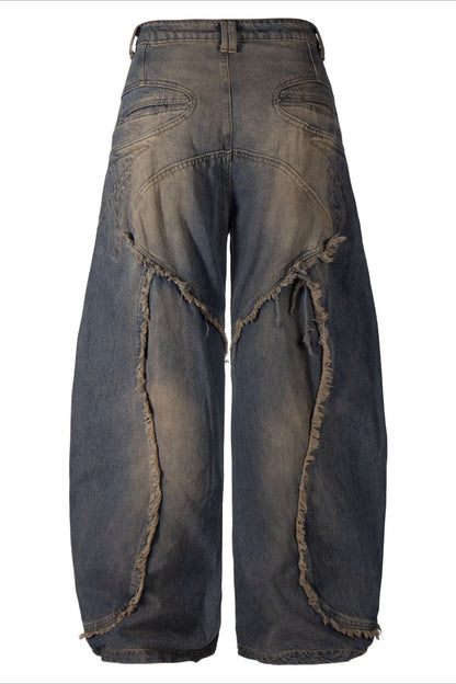 Gothic Frayed Tassel Distressed Straight Leg Pants