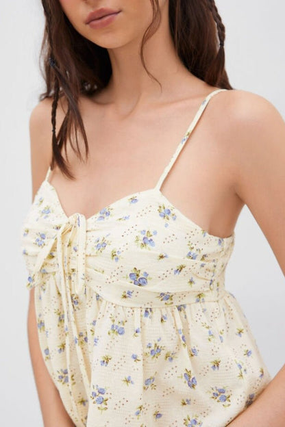 Apricot Floral Spaghetti Strap Tie Tank Top
