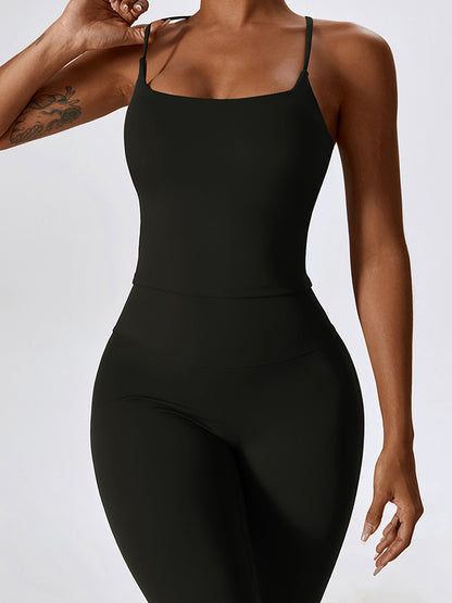 Sporty Solid Quick Dry Cami Top & Flared Pants Set