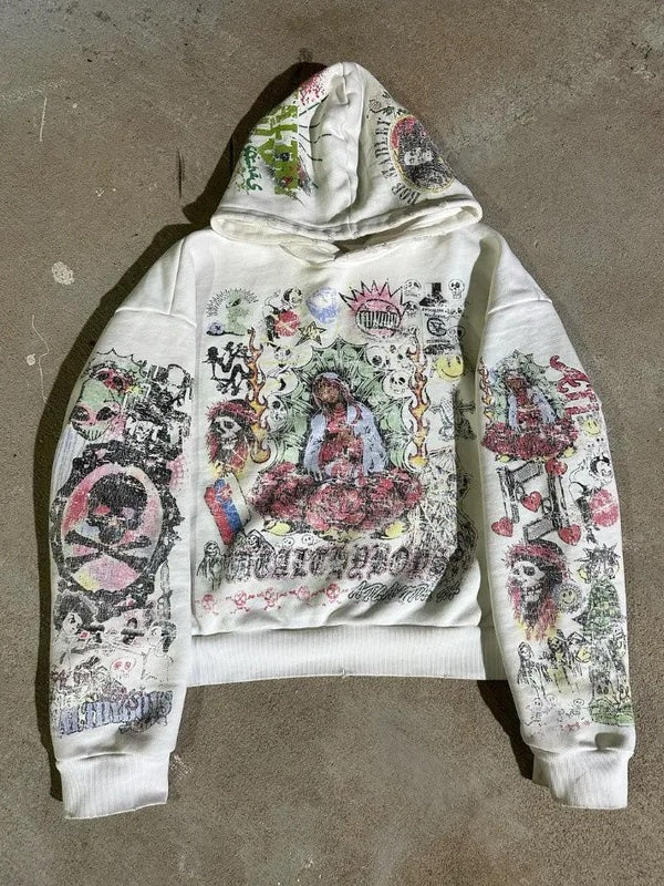 Skull Print Punk Oversized Hoodie