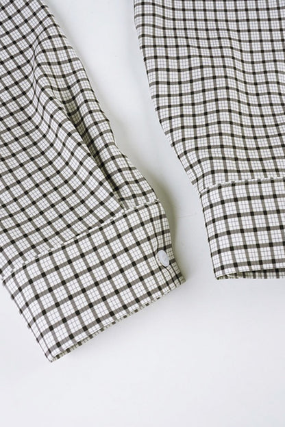Belted Checkered Long Sleeve Blouse