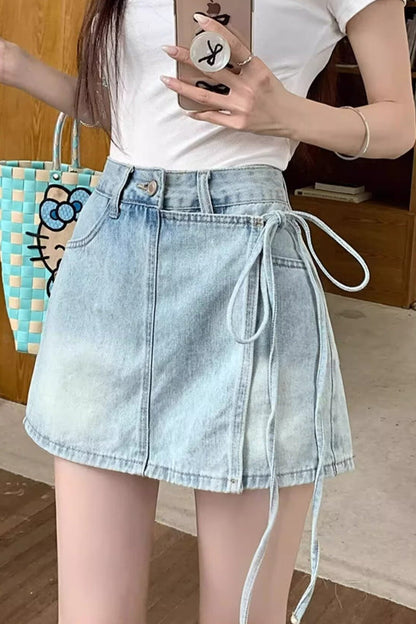 High Waist Denim Skort A Line Bodycon Mini Skirt