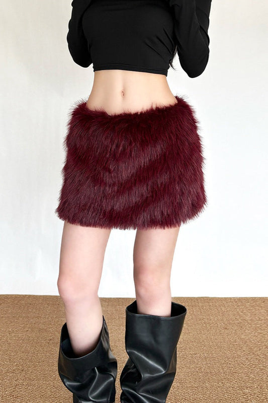 Chic Solid Color Plush Bodycon Skirt