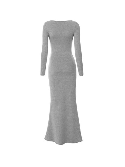 Solid Color Wrap Hip Slim Maxi Dress